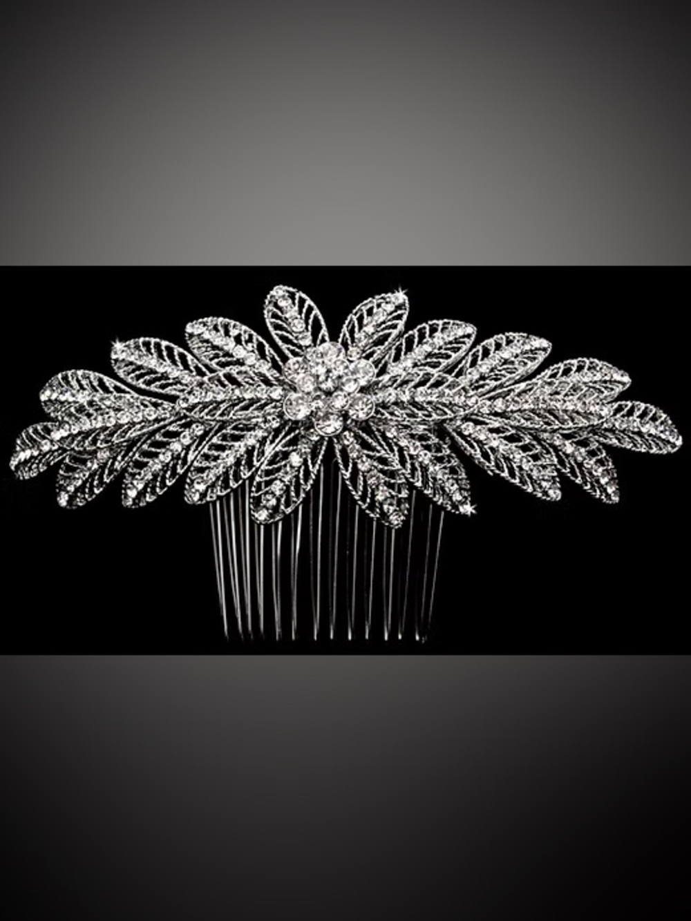 Rhinestone Leaf/Flower Floral Bridal Hair Comb - Silver